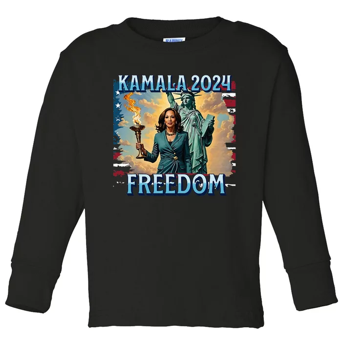 Kamala Harris 2024 For President Campaign Lady Liberty Torch Toddler Long Sleeve Shirt