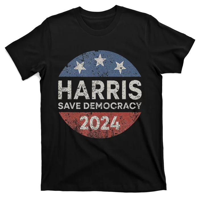 Kamala Harris 2024 Save Democracy Retro Button Election 2024 T-Shirt