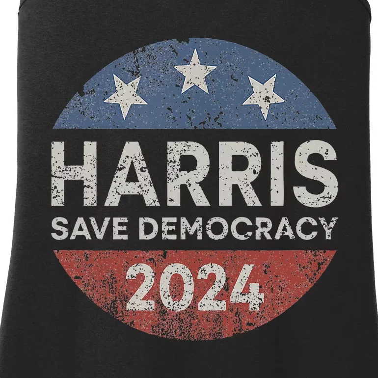 Kamala Harris 2024 Save Democracy Retro Button Election 2024 Ladies Essential Tank