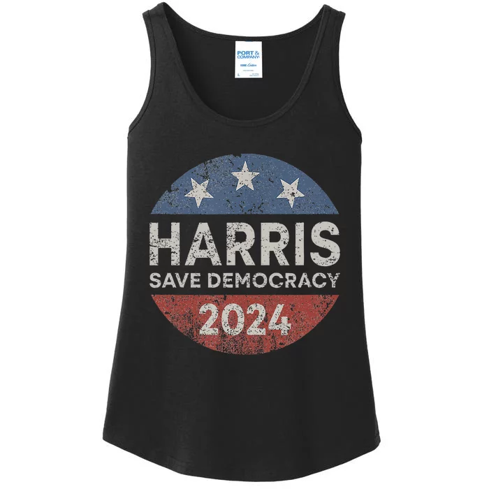 Kamala Harris 2024 Save Democracy Retro Button Election 2024 Ladies Essential Tank