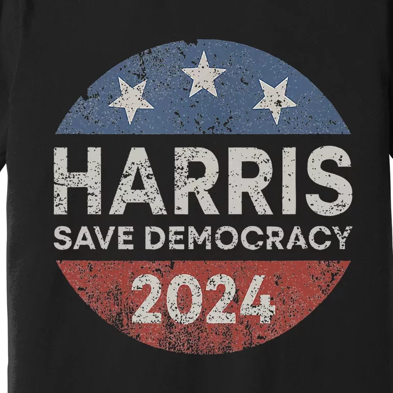 Kamala Harris 2024 Save Democracy Retro Button Election 2024 Premium T-Shirt