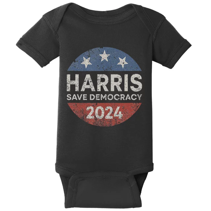 Kamala Harris 2024 Save Democracy Retro Button Election 2024 Baby Bodysuit