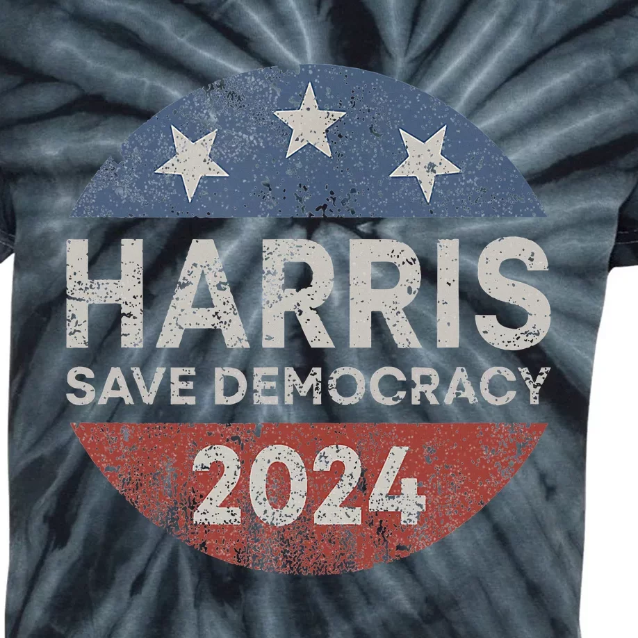 Kamala Harris 2024 Save Democracy Retro Button Election 2024 Kids Tie-Dye T-Shirt