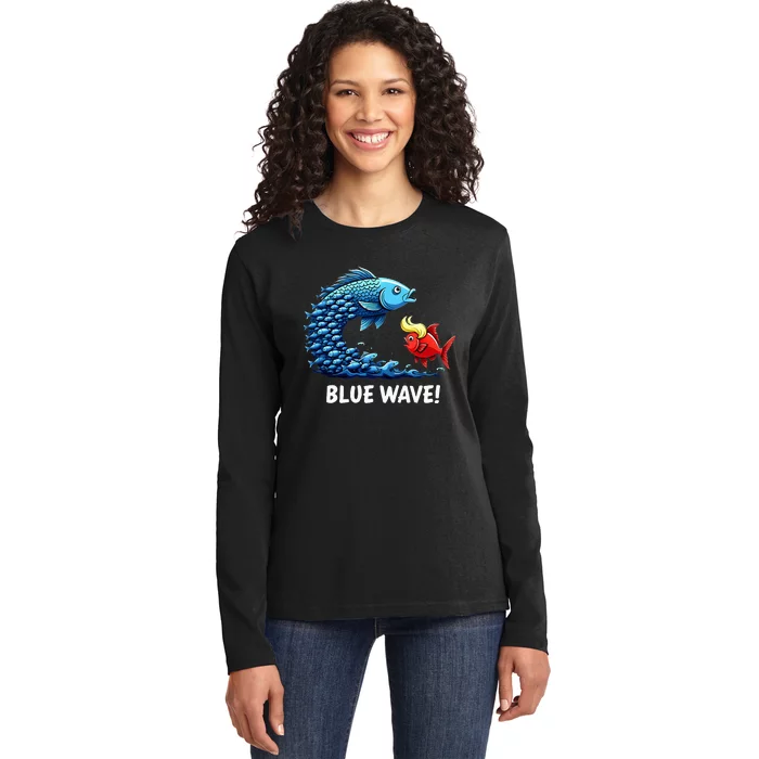 Kamala Harris 2024 Blue Wave Ladies Long Sleeve Shirt