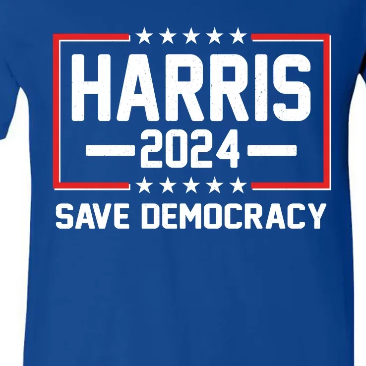 Kamala Harris 2024 Save Democracy V-Neck T-Shirt