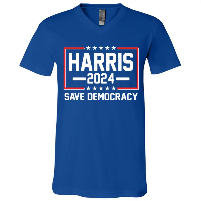 Kamala Harris 2024 Save Democracy V-Neck T-Shirt