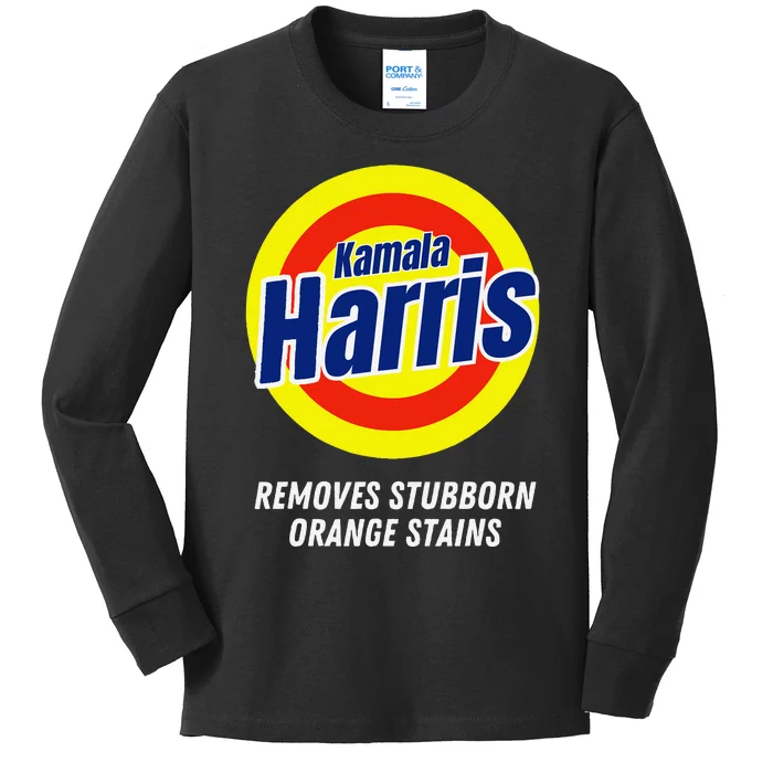 Kamala Harris 2024 Removes Stubborn Orange Stains Humorous Kids Long Sleeve Shirt