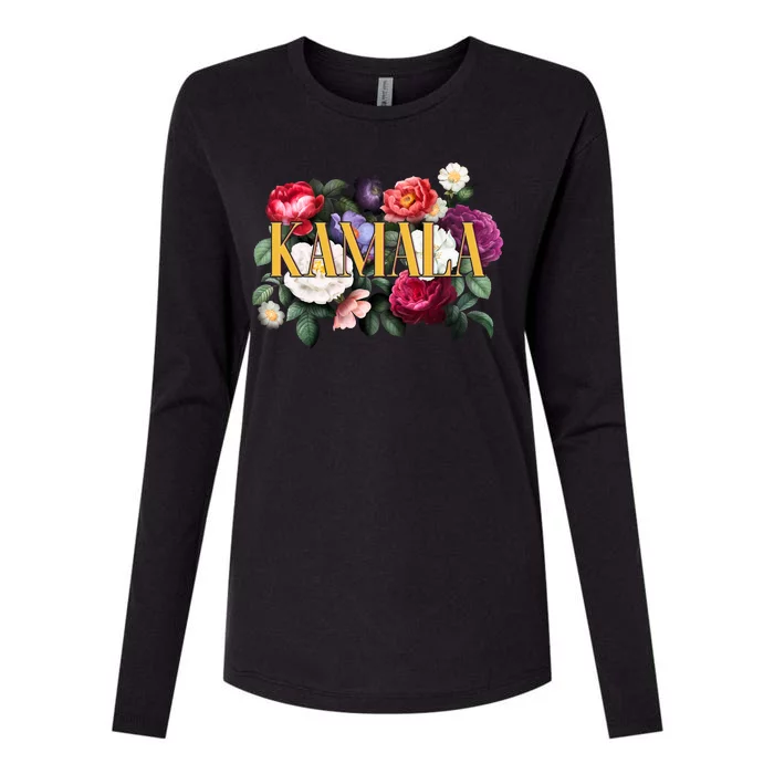 Kamala Harris 2024 Cute Beautiful Floral Flowers Womens Cotton Relaxed Long Sleeve T-Shirt