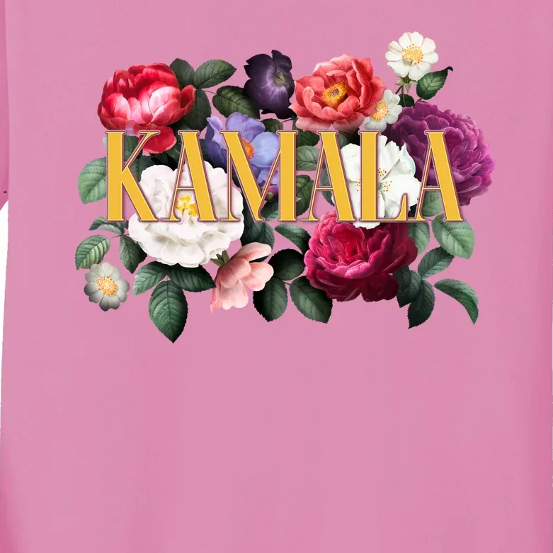 Kamala Harris 2024 Cute Beautiful Floral Flowers Kids Long Sleeve Shirt