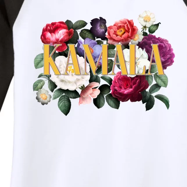 Kamala Harris 2024 Cute Beautiful Floral Flowers Women's Tri-Blend 3/4-Sleeve Raglan Shirt