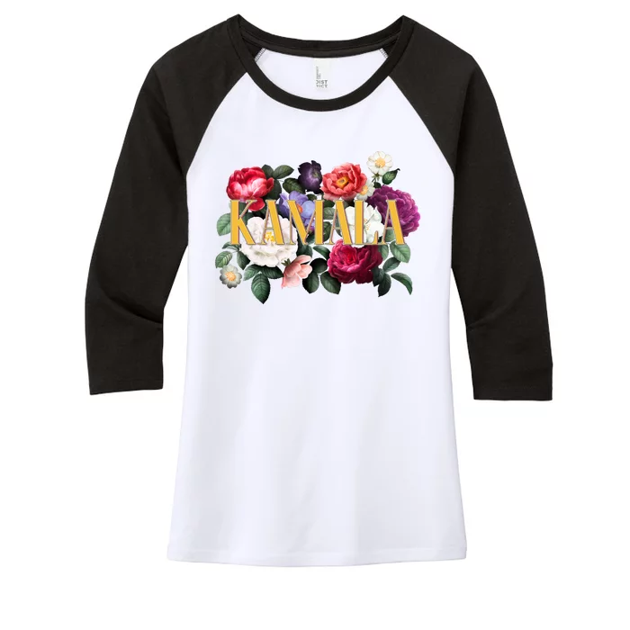 Kamala Harris 2024 Cute Beautiful Floral Flowers Women's Tri-Blend 3/4-Sleeve Raglan Shirt