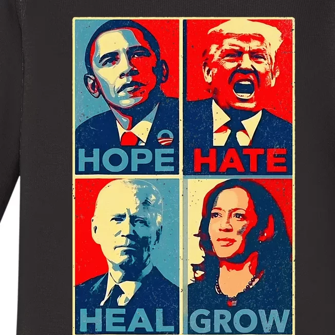 Kamala Harris 2024 President Campaign Hope Hate Heal Grow Baby Long Sleeve Bodysuit