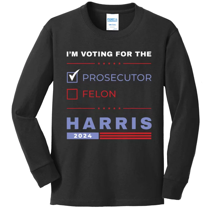 Kamala Harris 2024 Im Voting For The Prosecutor Vote Blue Kids Long Sleeve Shirt