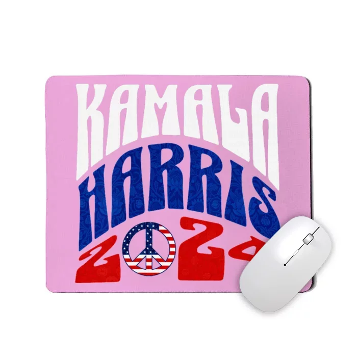 Kamala Harris 2024 Vote Peace Retro Groovy President Women V Neck Mousepad