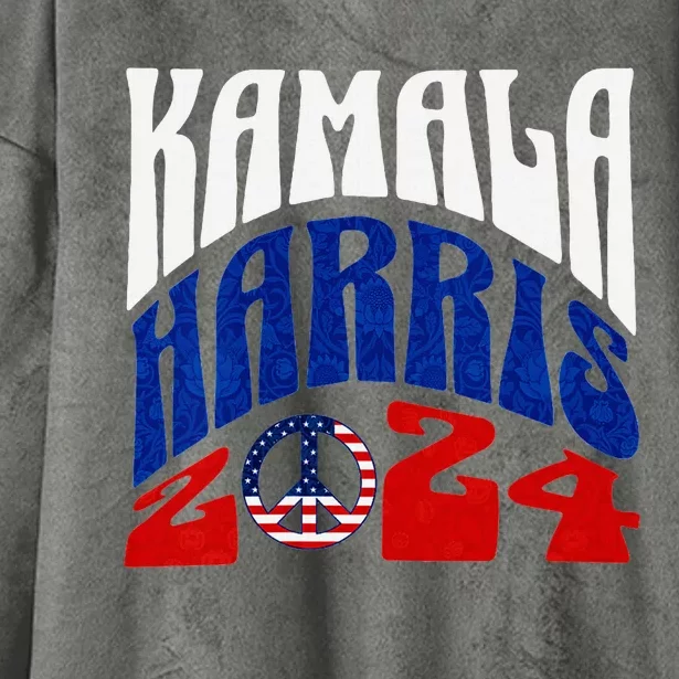 Kamala Harris 2024 Vote Peace Retro Groovy President Women V Neck Hooded Wearable Blanket