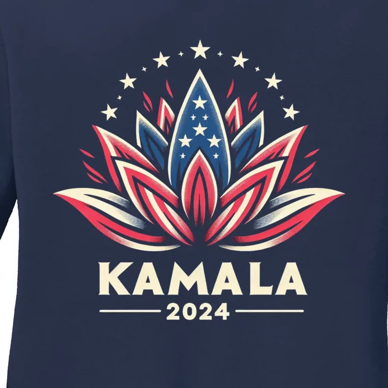 Kamala Harris 2024 Presidential Campaign American Lotus Ladies Long Sleeve Shirt