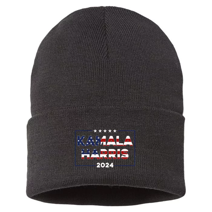 Kamala Harris 2024 Us Flag Vintage Election President 2024 Sustainable Knit Beanie