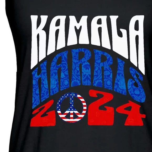 Kamala Harris 2024 Vote Peace Retro Groovy President Women Ladies Essential Flowy Tank