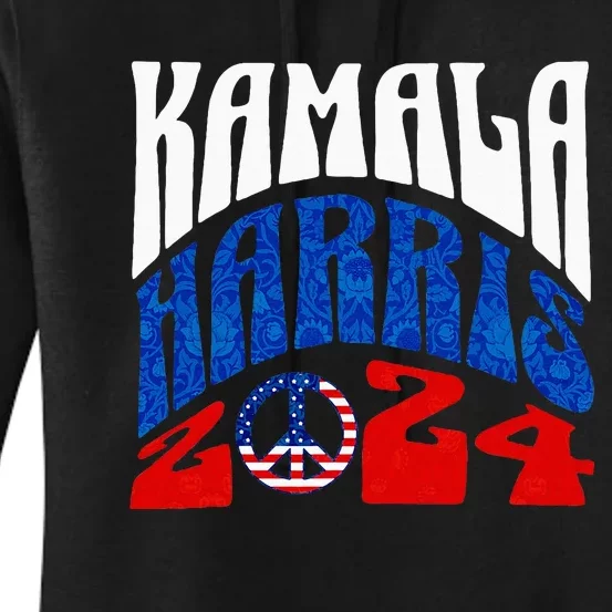 Kamala Harris 2024 Vote Peace Retro Groovy President Women Women's Pullover Hoodie