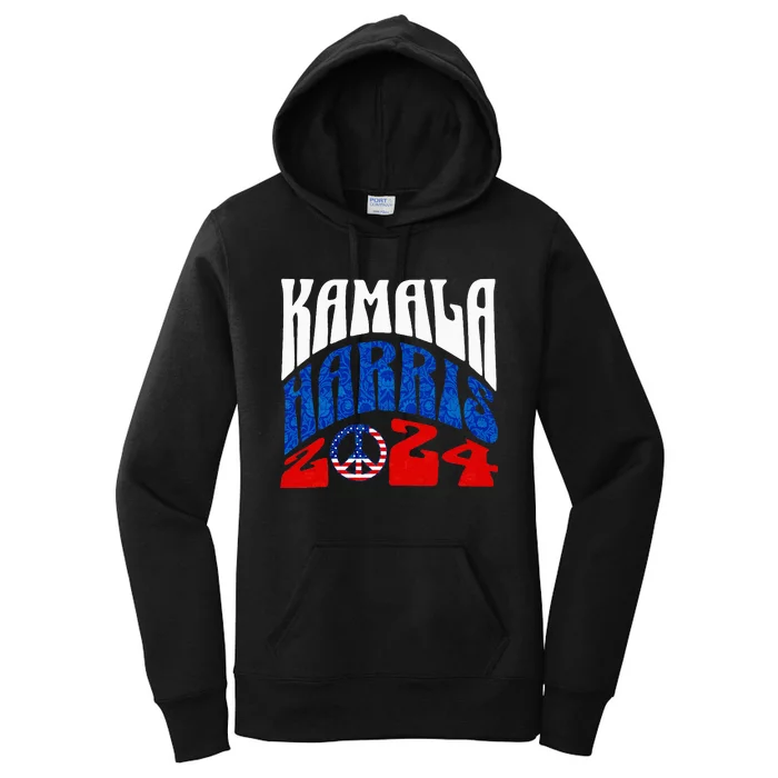 Kamala Harris 2024 Vote Peace Retro Groovy President Women Women's Pullover Hoodie