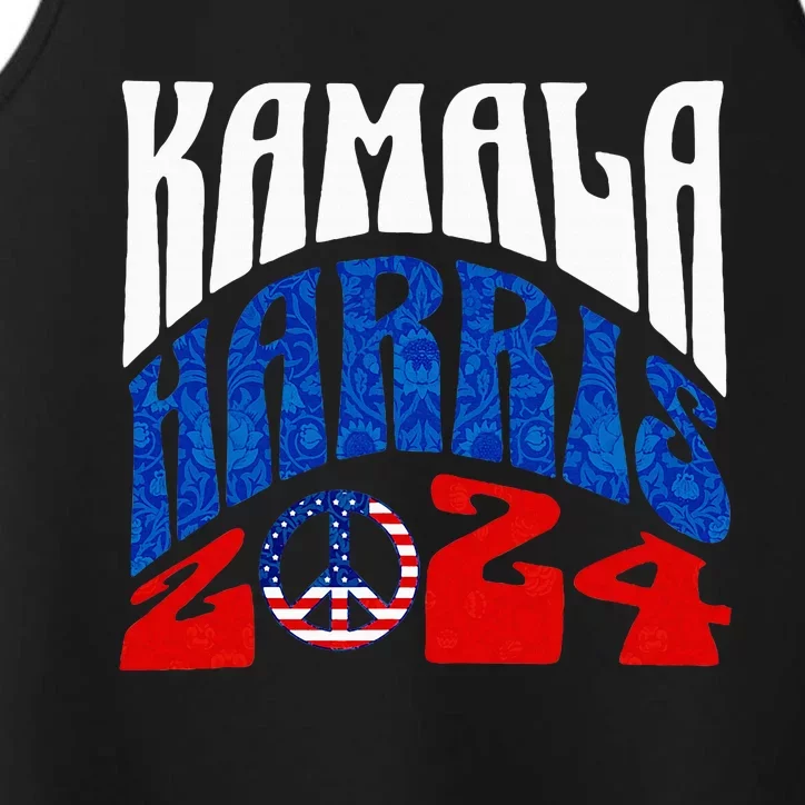 Kamala Harris 2024 Vote Peace Retro Groovy President Women Performance Tank