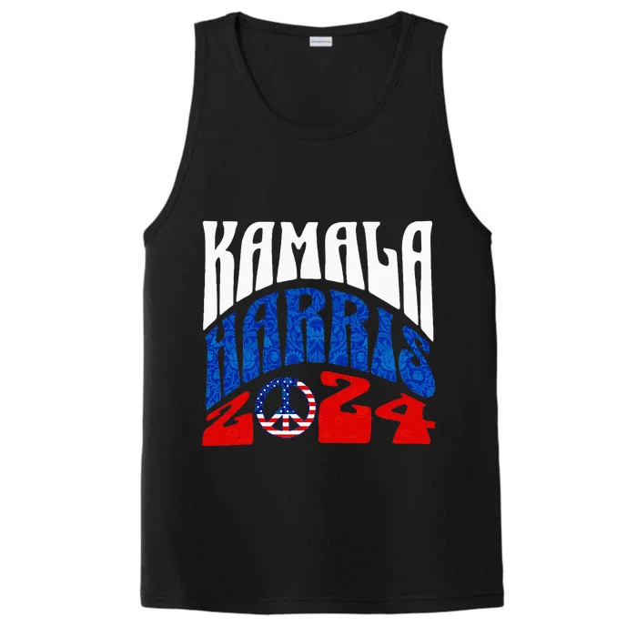 Kamala Harris 2024 Vote Peace Retro Groovy President Women Performance Tank