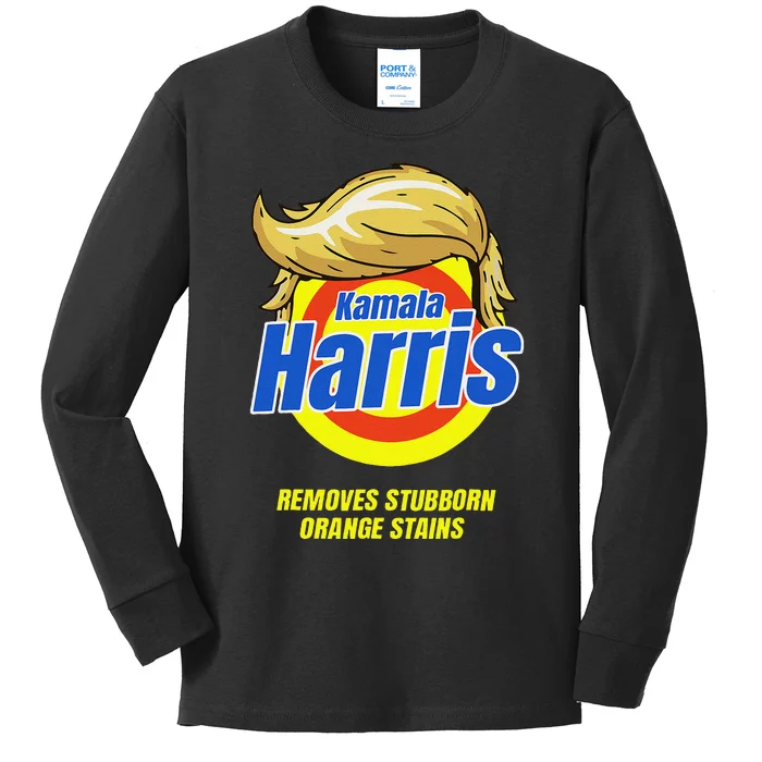 Kamala Harris 2024 Removes Stubborn Orange Stains Humor Kids Long Sleeve Shirt