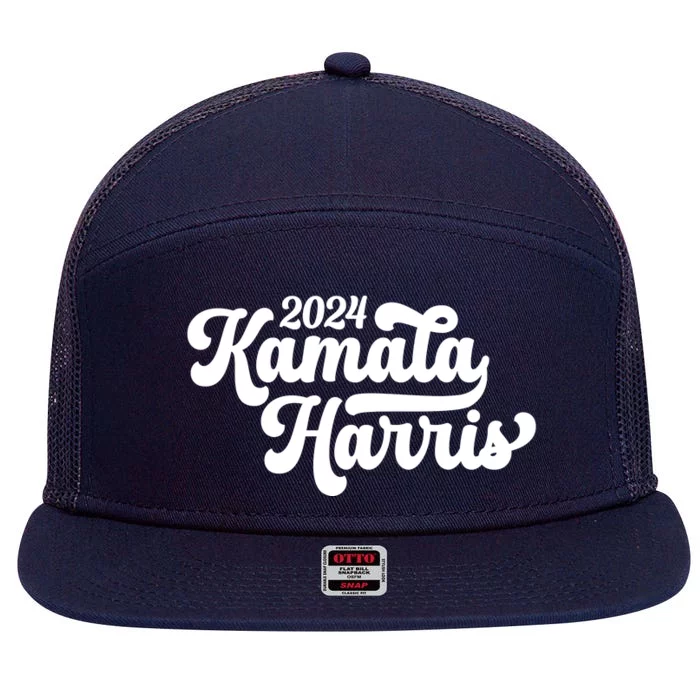 Kamala Harris 47 Feminine Script 7 Panel Mesh Trucker Snapback Hat