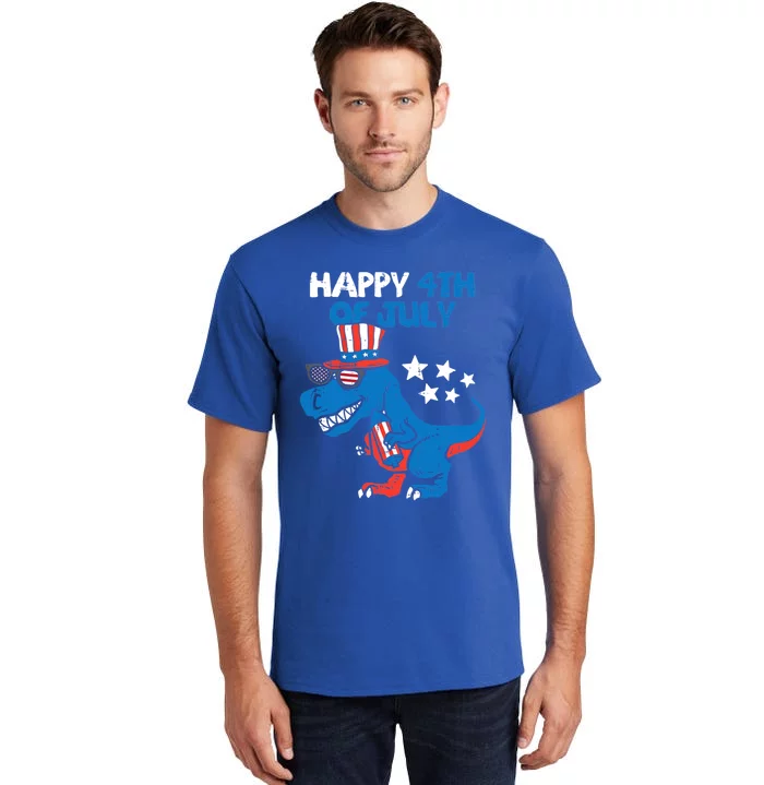 Kids Happy 4th Of July Trex Dino Dinosaur Gift Tall T-Shirt