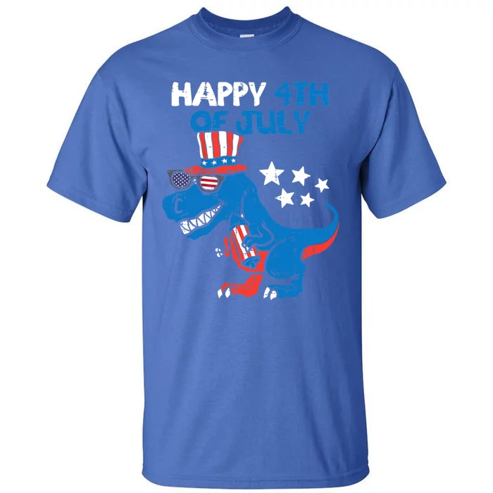 Kids Happy 4th Of July Trex Dino Dinosaur Gift Tall T-Shirt