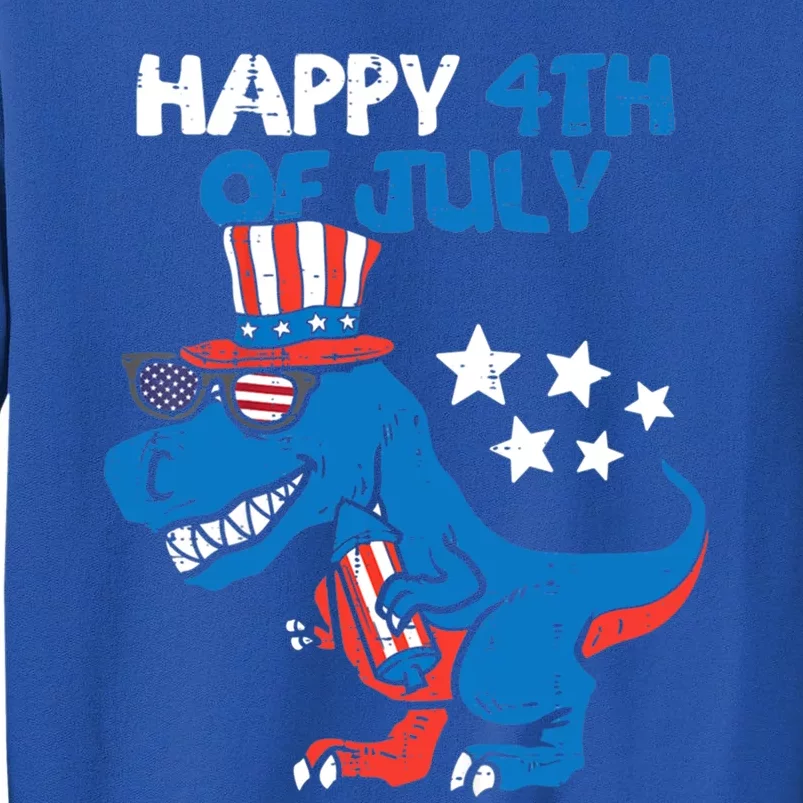 Kids Happy 4th Of July Trex Dino Dinosaur Gift Tall Sweatshirt