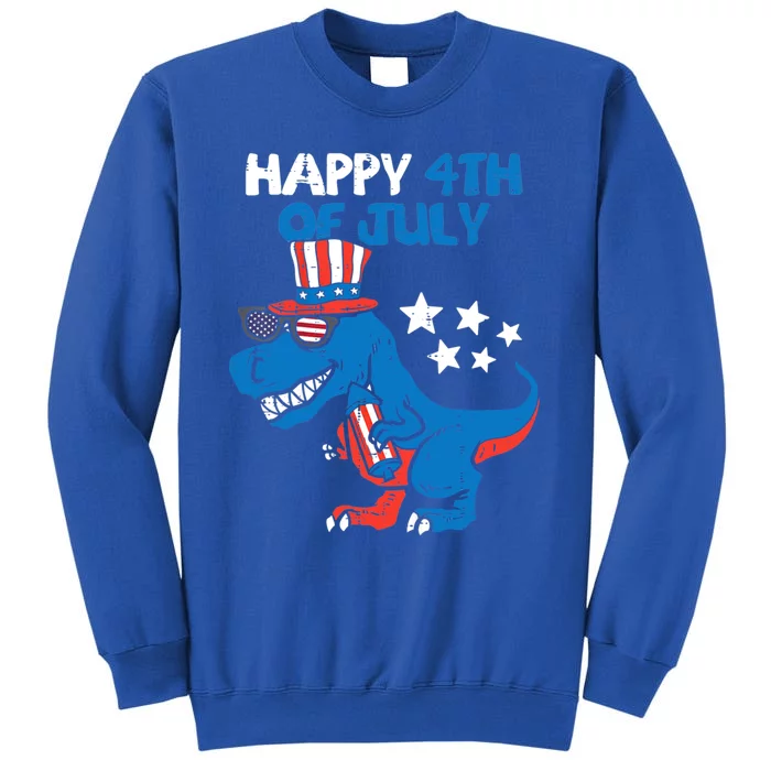 Kids Happy 4th Of July Trex Dino Dinosaur Gift Tall Sweatshirt