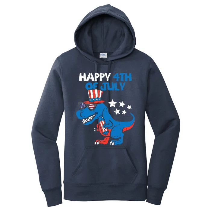 Kids Happy 4th Of July Trex Dino Dinosaur Gift Women's Pullover Hoodie