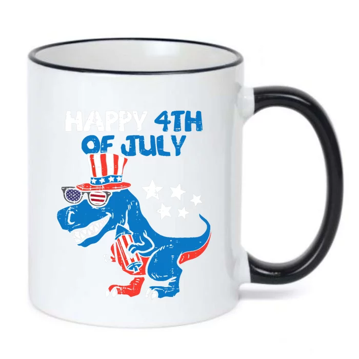 Kids Happy 4th Of July Trex Dino Dinosaur Funny Gift Black Color Changing Mug