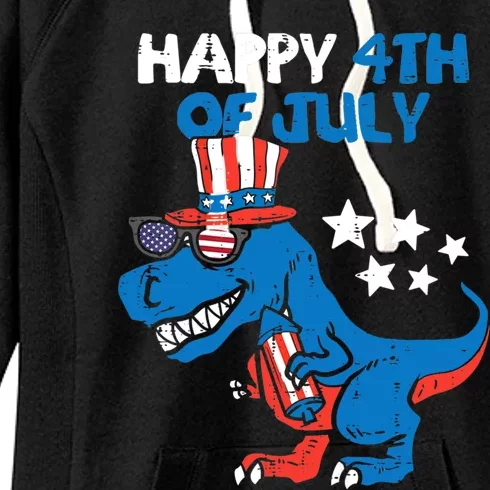 Kids Happy 4th Of July Trex Dino Dinosaur Funny Gift Women's Fleece Hoodie