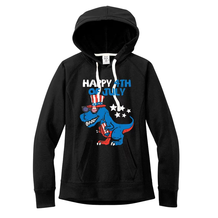 Kids Happy 4th Of July Trex Dino Dinosaur Funny Gift Women's Fleece Hoodie