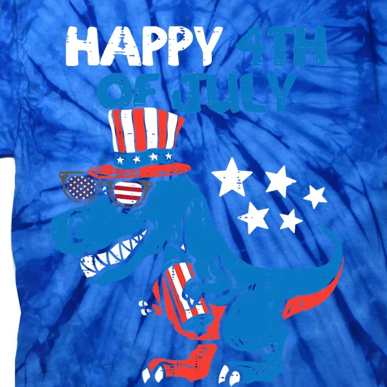 Kids Happy 4th Of July Trex Dino Dinosaur Funny Gift Tie-Dye T-Shirt