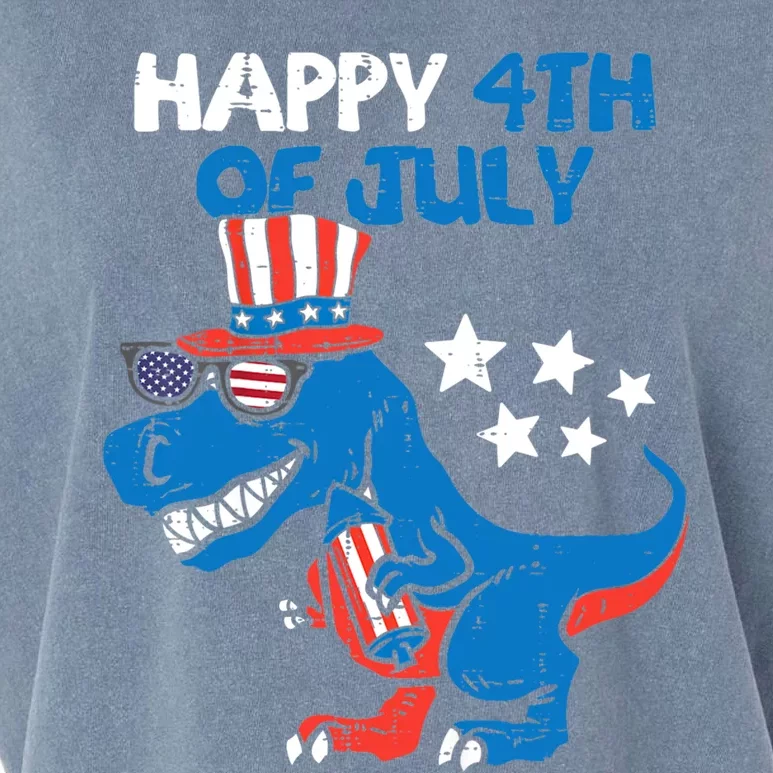 Kids Happy 4th Of July Trex Dino Dinosaur Funny Gift Garment-Dyed Women's Muscle Tee