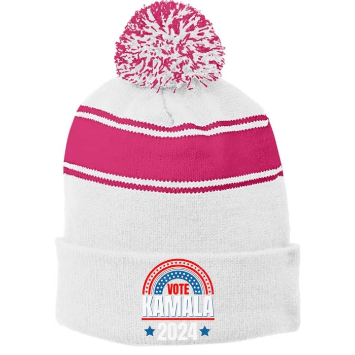 Kamala Harris 47 47th President Stripe Pom Pom Beanie