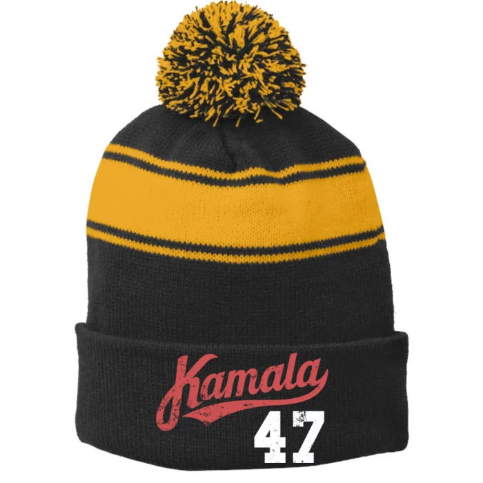 Kamala Harris 47 President Political Election Vote Election Stripe Pom Pom Beanie