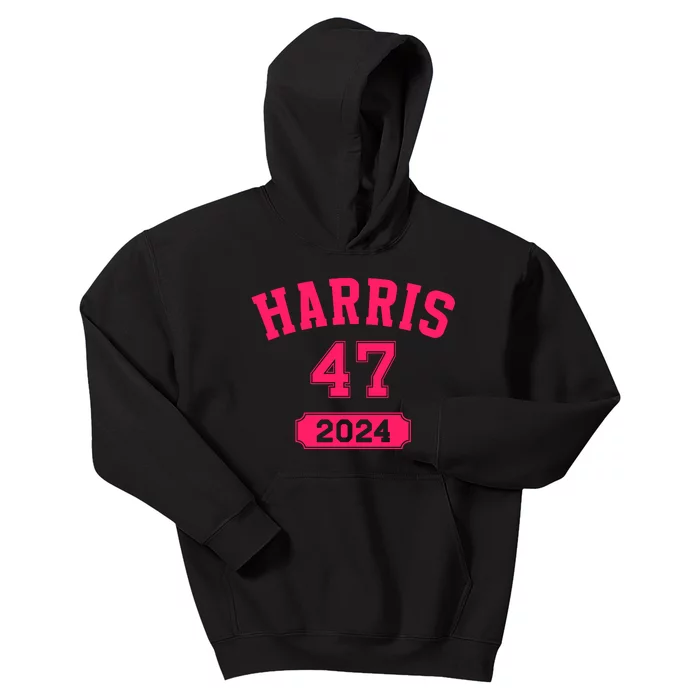 Kamala Harris 47 2024 Election Vintage Varsity Neon Fuchsia Kids Hoodie