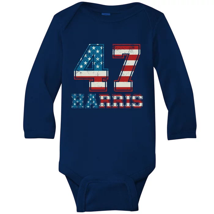 Kamala Harris 47 American Flag Harris 2024 47 Democratic Great Gift Baby Long Sleeve Bodysuit