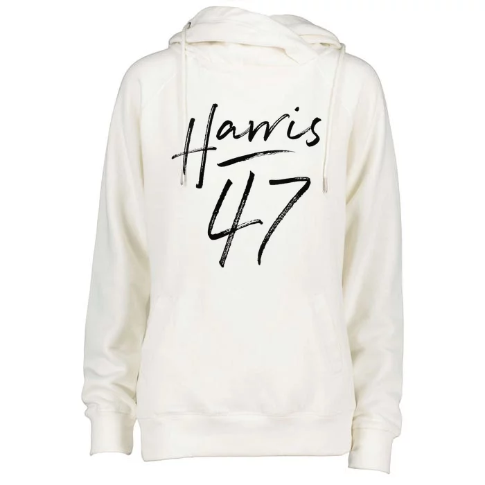 Kamala Harris 47 Feminine Script For Women Harris 2024 Womens Funnel Neck Pullover Hood