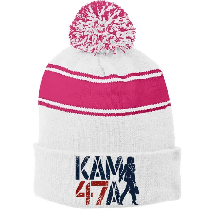 Kamala Harris 47 Madam President 2024 Political Election Stripe Pom Pom Beanie