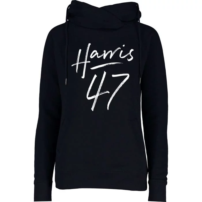 Kamala Harris 47 Feminine Script Signature Vote For 2024 President Kamalaharris Womens Funnel Neck Pullover Hood