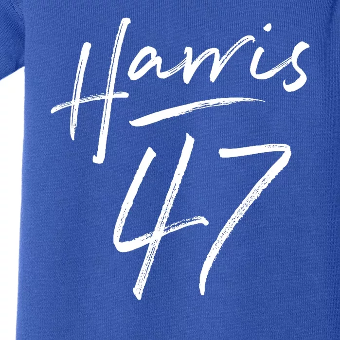 Kamala Harris 47 Feminine Script Baby Bodysuit