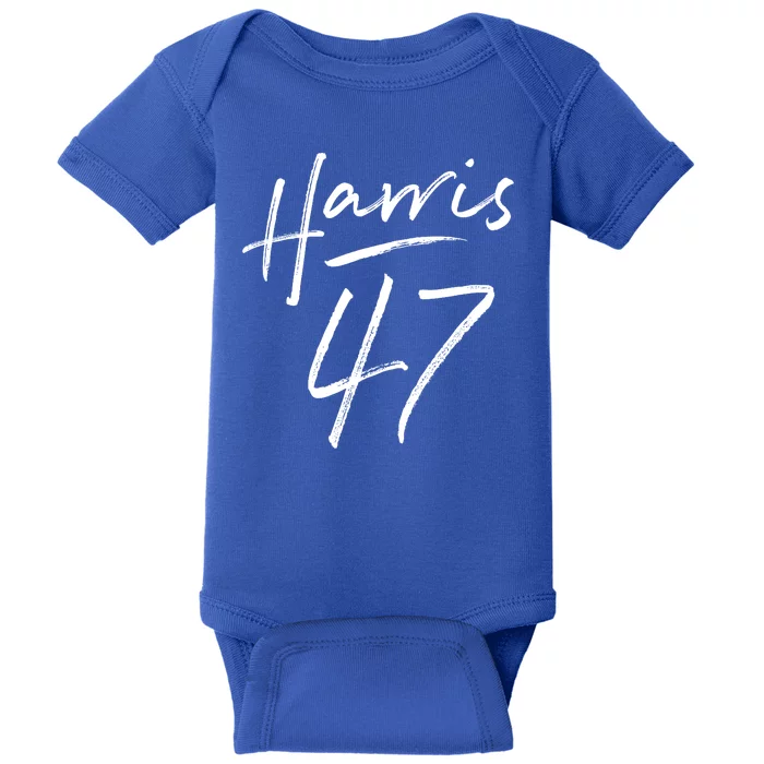 Kamala Harris 47 Feminine Script Baby Bodysuit