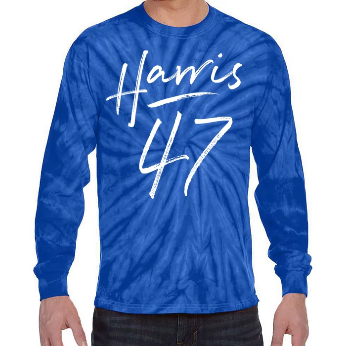 Kamala Harris 47 Feminine Script Tie-Dye Long Sleeve Shirt