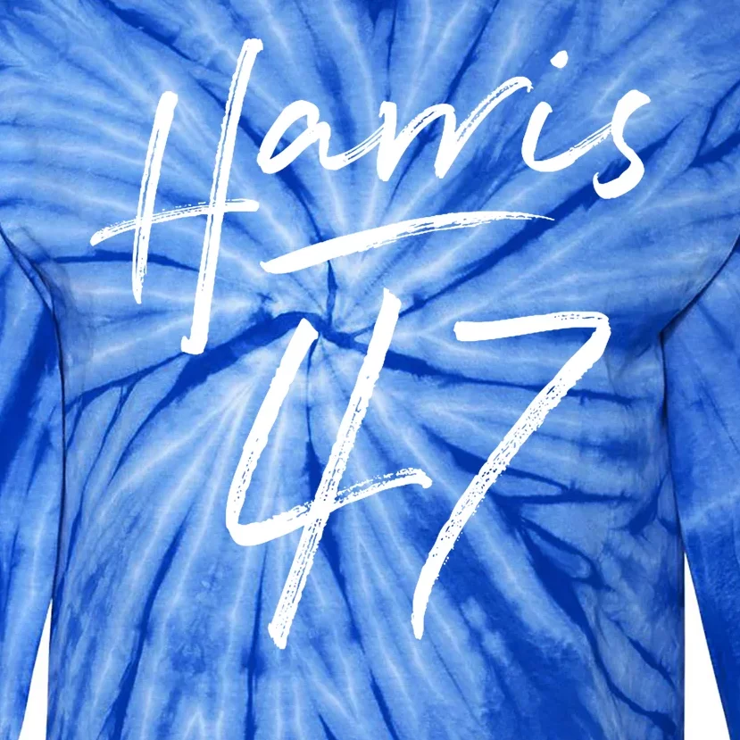 Kamala Harris 47 Feminine Script Tie-Dye Long Sleeve Shirt