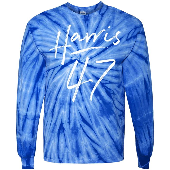 Kamala Harris 47 Feminine Script Tie-Dye Long Sleeve Shirt